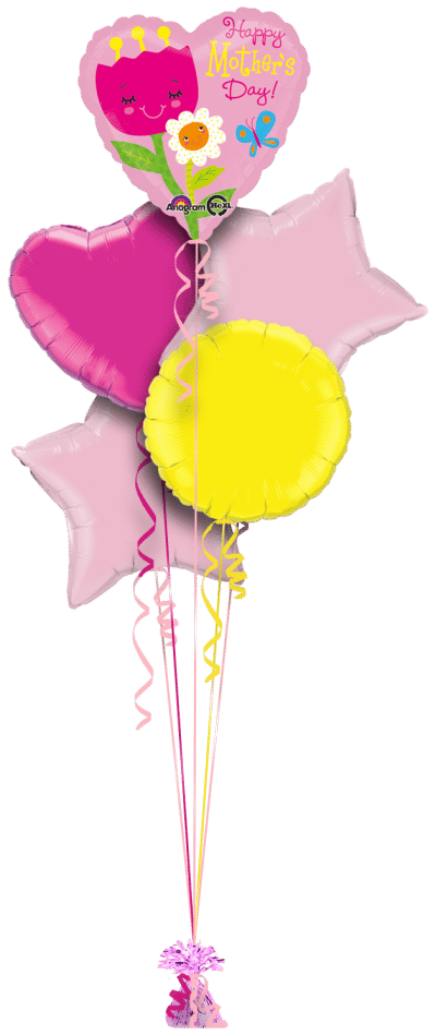 Mothers Day Smiley Flowers Balloon Bunch