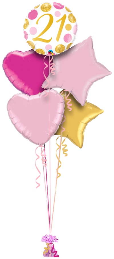 21 Pink and Gold Dots Balloon Bunch