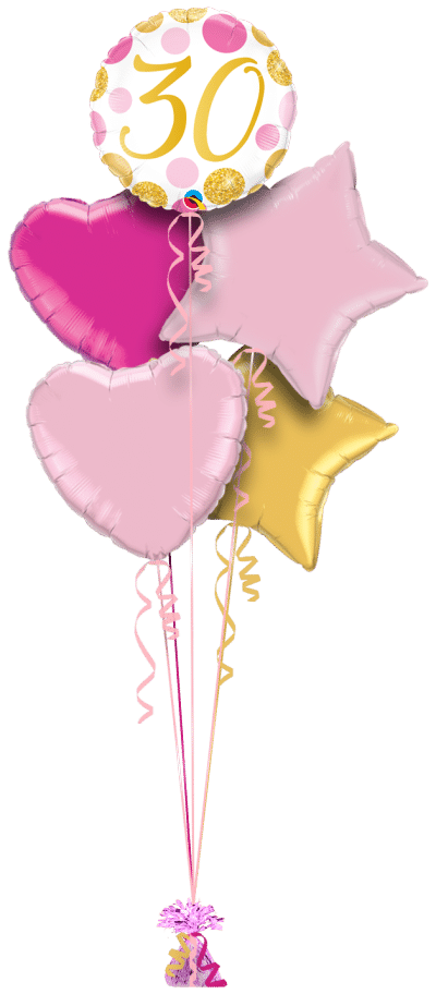30 Pink and Gold Dots Balloon Bunch
