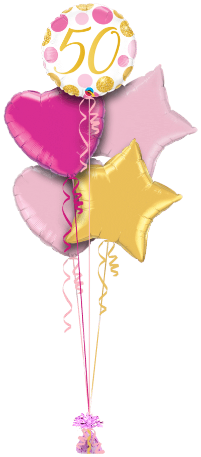 50 Pink and Gold Dots Balloon Bunch