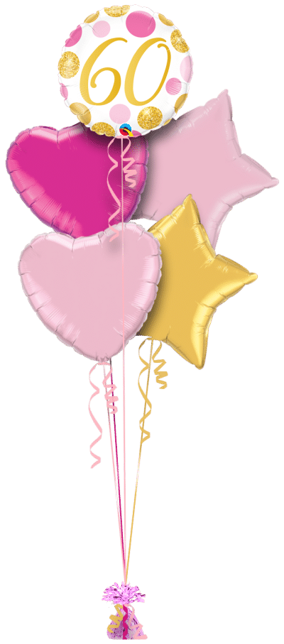60 Pink and Gold Dots Balloon Bunch