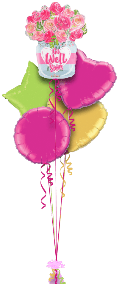 Get Well Flowers Vase Balloon Bunch