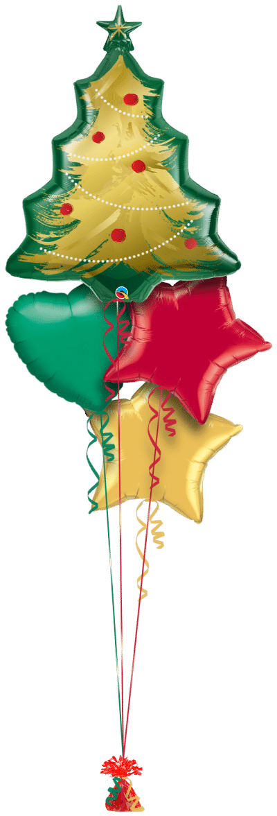 Christmas Tree Brushed Gold Balloon Bunch