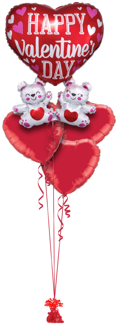 Valentines Floating Bears with Heart Balloon Bunch
