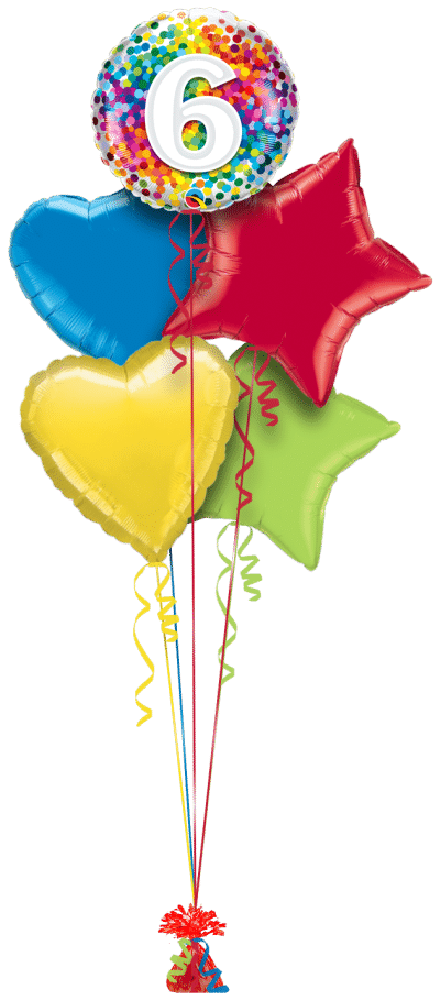 6 Rainbow Confetti Balloon Bunch
