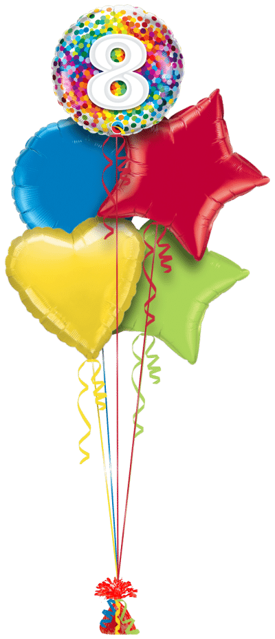 8 Rainbow Confetti Balloon Bunch