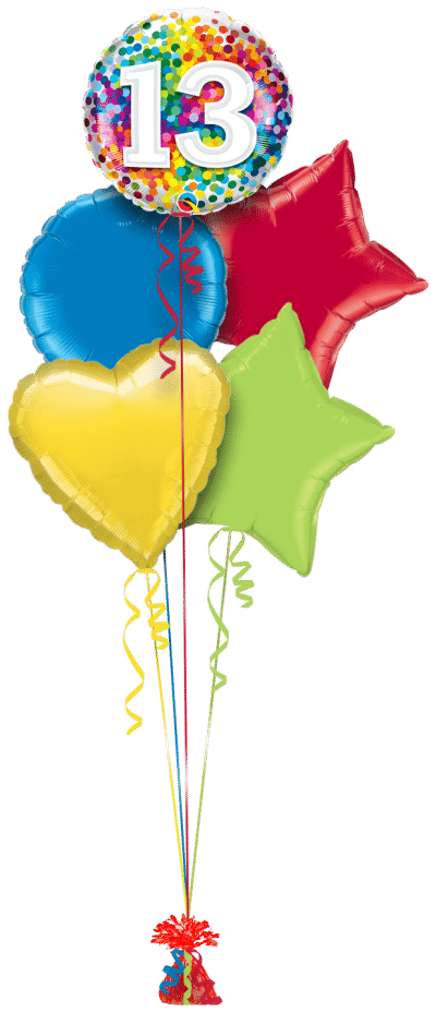 13 Rainbow Confetti Balloon Bunch