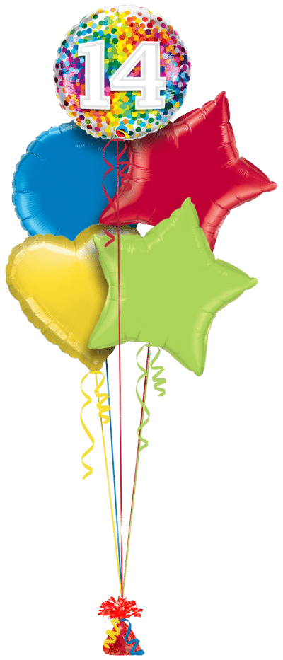 14 Rainbow Confetti Balloon Bunch