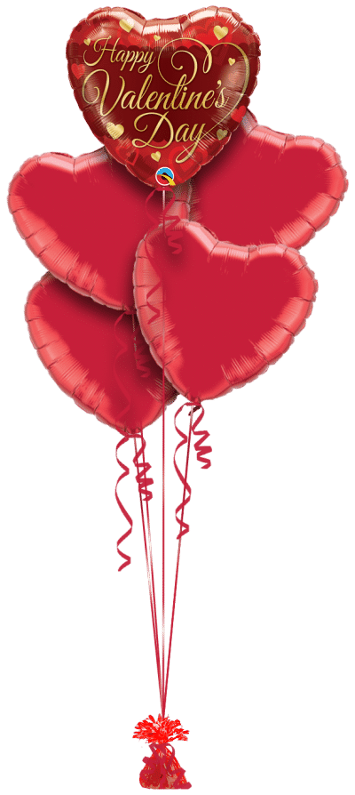 Valentines Gold Script Heart Balloon Bunch