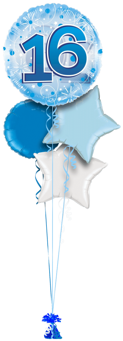 Jumbo Blue Streamers 16th Birthday Balloon Bunch