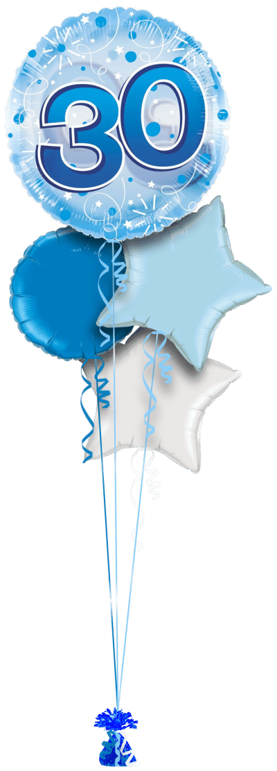 Jumbo Blue Streamers 30th Birthday Balloon Bunch
