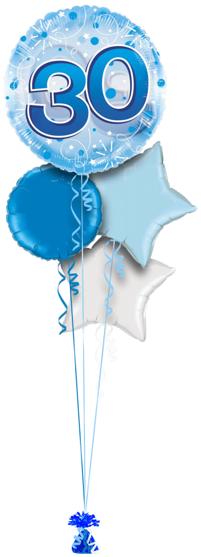 Jumbo Blue Streamers 30th Birthday Balloon Bunch