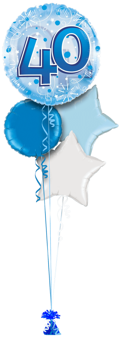 Jumbo Blue Streamers 40th Birthday Balloon Bunch