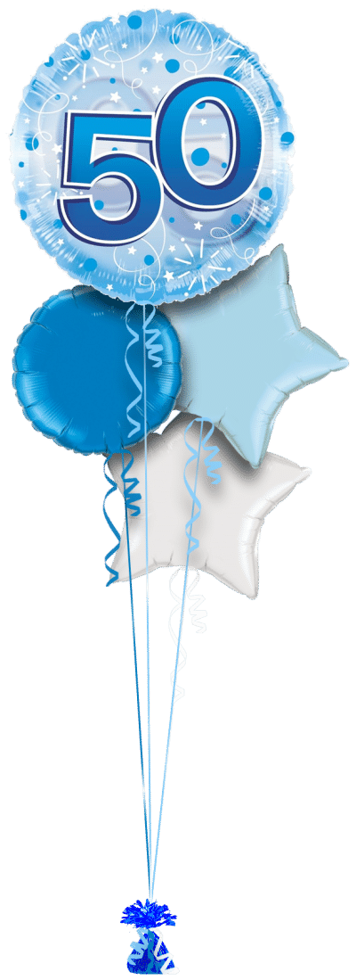 Jumbo Blue Streamers 50th Birthday Balloon Bunch