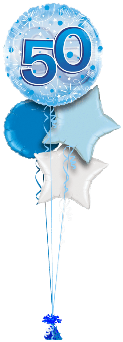 Jumbo Blue Streamers 50th Birthday Balloon Bunch
