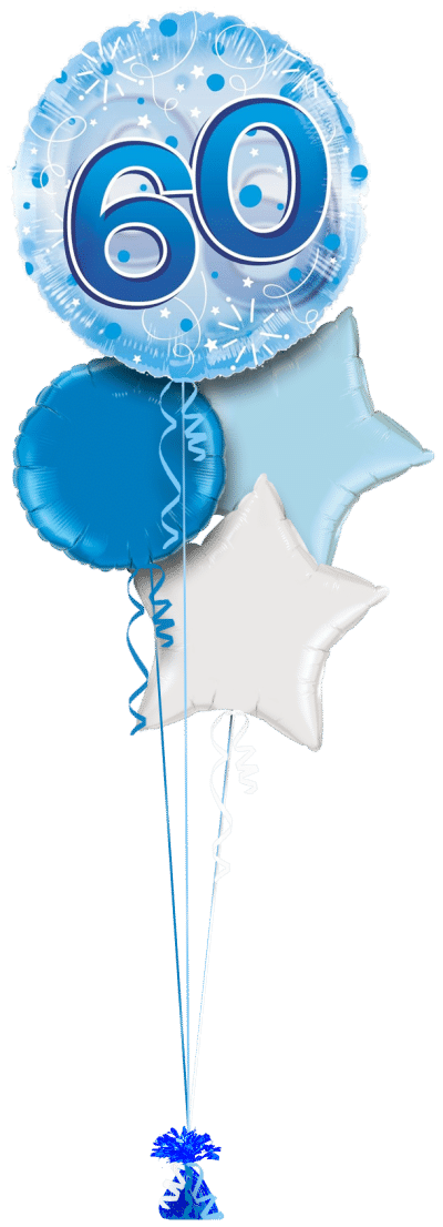 Jumbo Blue Streamers 60th Birthday Balloon Bunch