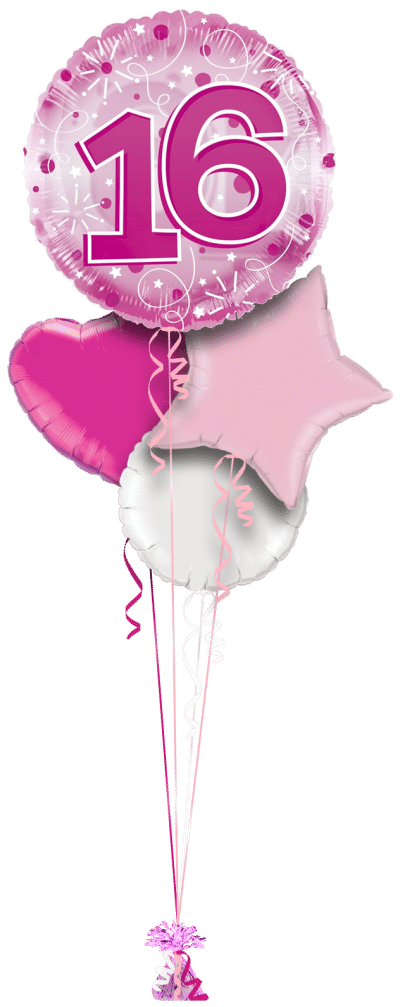 Jumbo Pink Streamers 16th Birthday Balloon Bunch