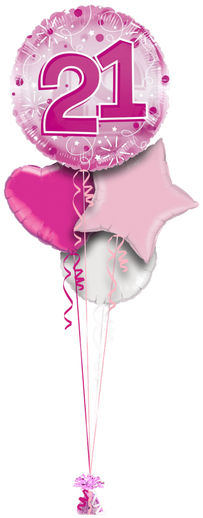 Jumbo Pink Streamers 21st Birthday Balloon Bunch