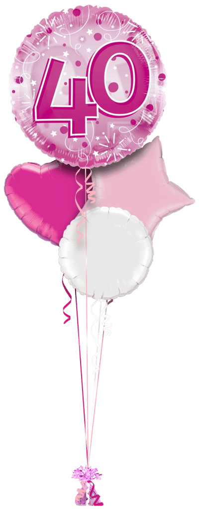 Jumbo Pink Streamers 40th Birthday Balloon Bunch