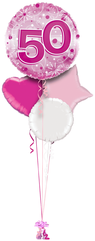 Jumbo Pink Streamers 50th Birthday Balloon Bunch
