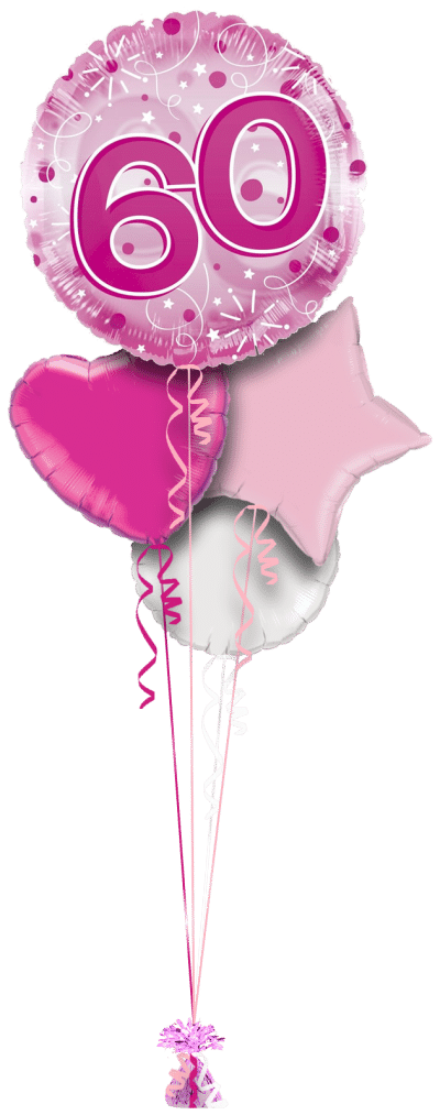 Jumbo Pink Streamers 60th Birthday Balloon Bunch