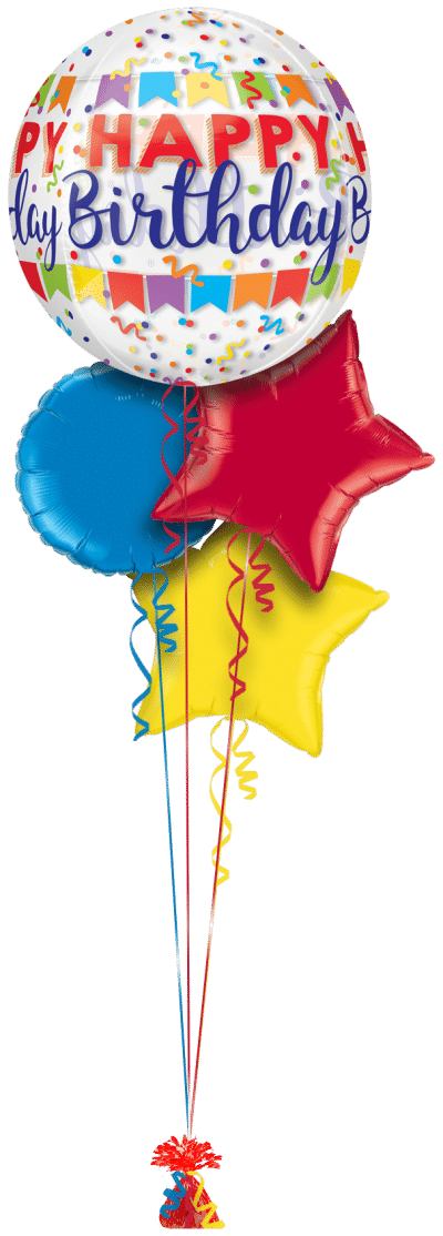 Happy Birthday Banner Orbz Balloon Bunch
