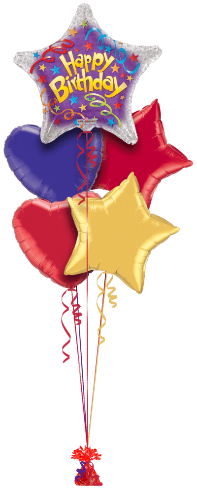 Happy Birthday Streamers Star Balloon Bunch