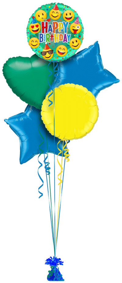 Smiling Emoji Happy Birthday Balloon Bunch