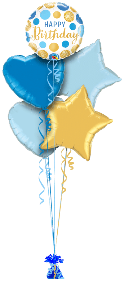 Birthday Blue and Gold Dots Balloon Bunch