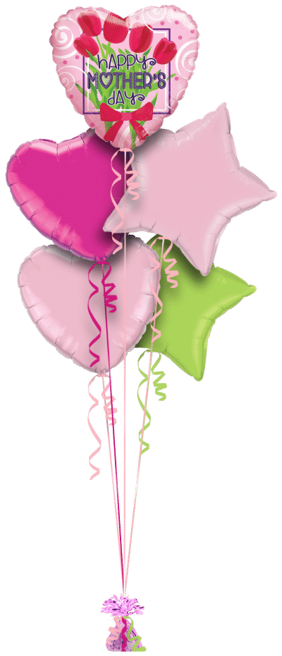 Mothers Day Tulips Heart Balloon Bunch