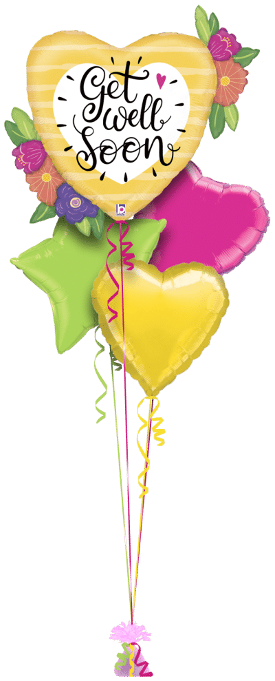 Get Well Big Heart and Flowers Balloon Bunch