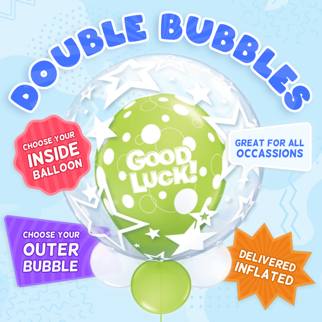 An example of a Good Luck double bubble balloon