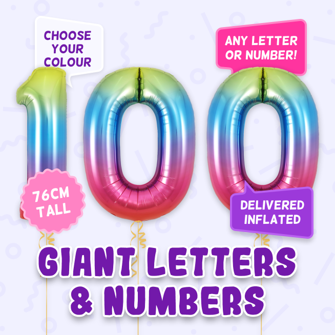 A 76cm tall 100th Birthday, Letters & Numbers balloon example