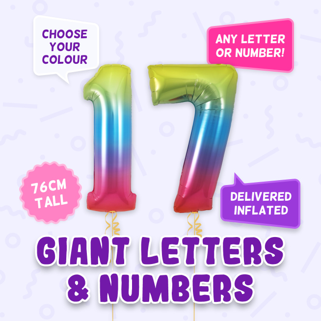 A 76cm tall 17th Birthday, Letters & Numbers balloon example