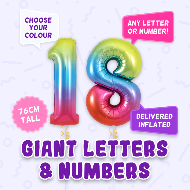 A 76cm tall 18th Birthday, Letters & Numbers balloon example