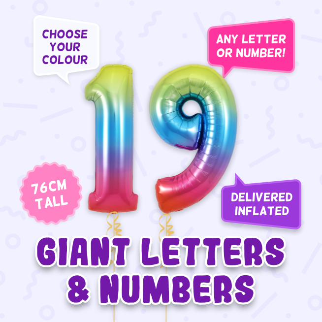 A 76cm tall 19th Birthday, Letters & Numbers balloon example