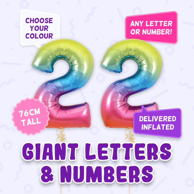 A 76cm tall 22nd Birthday, Letters & Numbers balloon example
