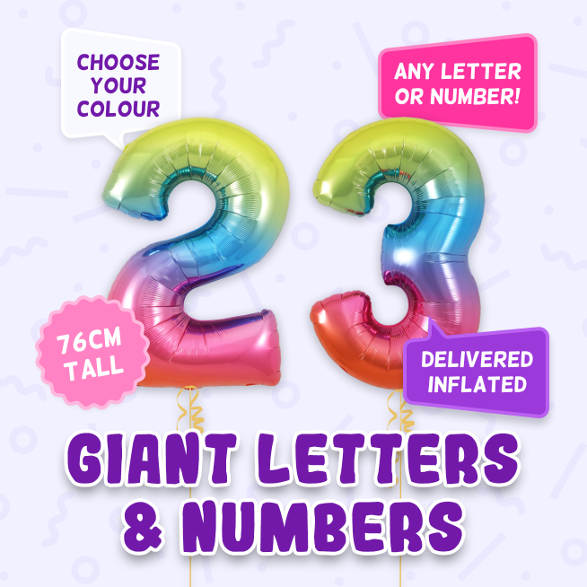 A 76cm tall 23rd Birthday, Letters & Numbers balloon example