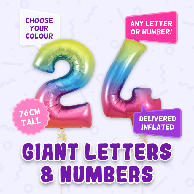 A 76cm tall 24th Birthday, Letters & Numbers balloon example