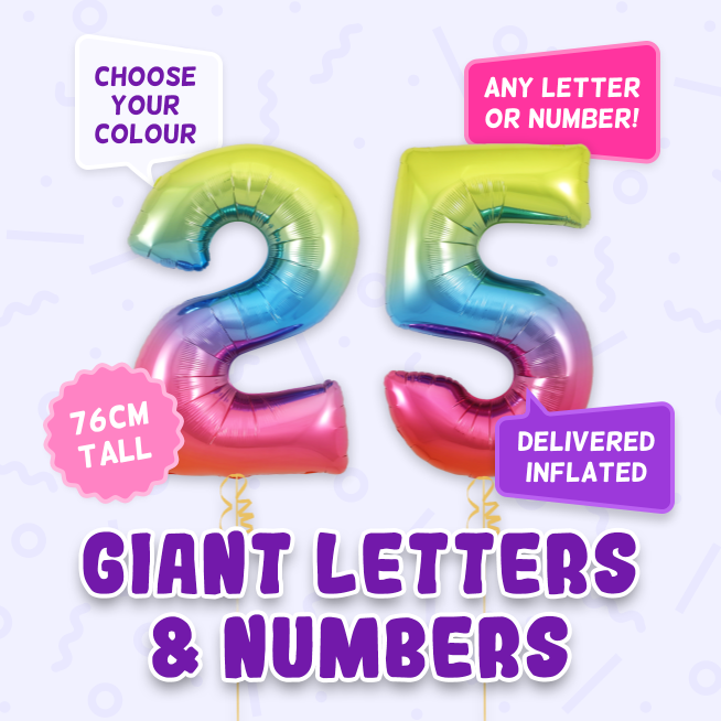 A 76cm tall 25th Birthday, Letters & Numbers balloon example