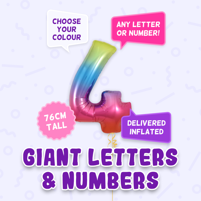 A 76cm tall 4th Birthday, Letters & Numbers balloon example