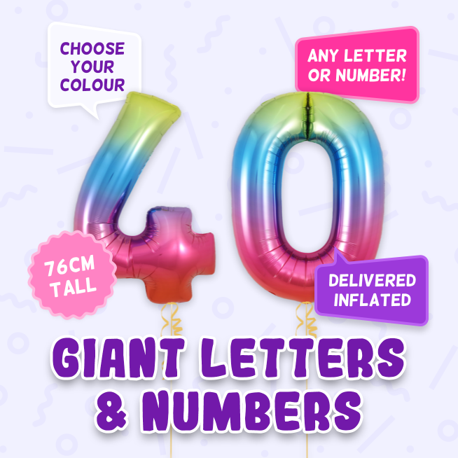 A 76cm tall 40th Birthday, Letters & Numbers balloon example