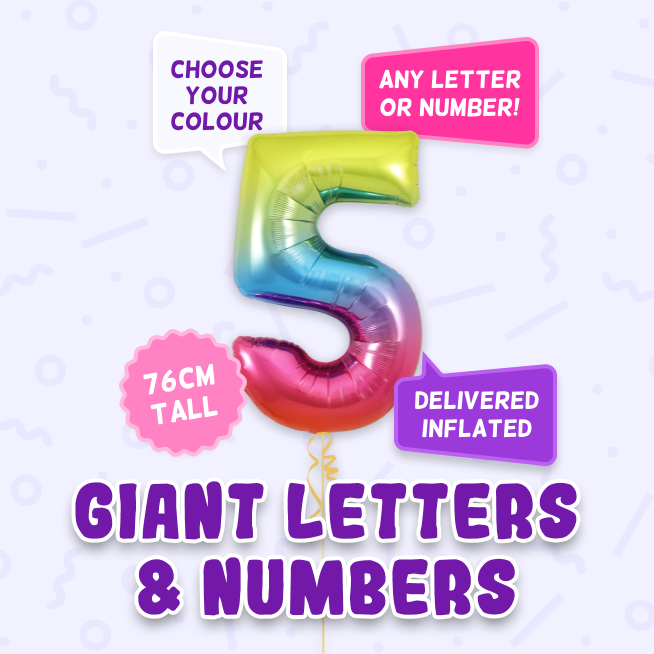 A 76cm tall 5th Birthday, Letters & Numbers balloon example