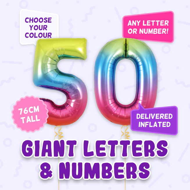 A 76cm tall 50th Birthday, Letters & Numbers balloon example