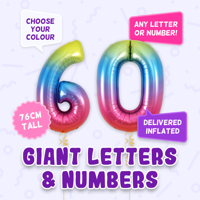 A 76cm tall 60 Birthday, Letters & Numbers balloon example