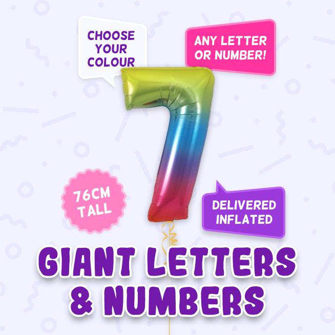 A 76cm tall 7th Birthday, Letters & Numbers balloon example