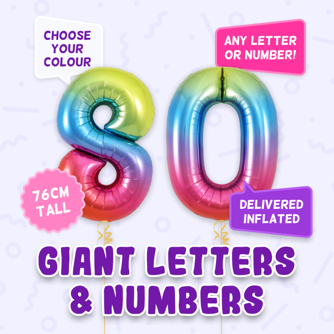 A 76cm tall 80th Birthday, Letters & Numbers balloon example